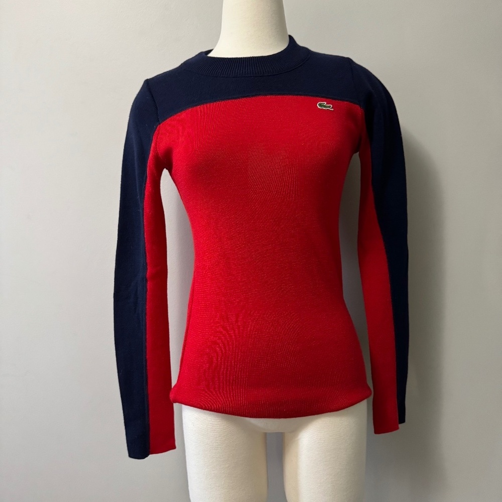 Lacoste Vibrant Red and Navy Crew Neck Sweater